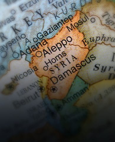 A closeup image of Syria on a map.