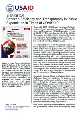 A document titled "Snapshot: Between Efficiency and Transparency in Public Expenditure in Times of COVID-19."