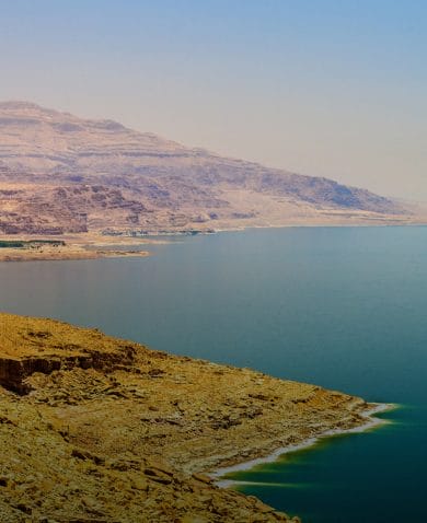 Aerial view of the Dead Sea coast in Jordan